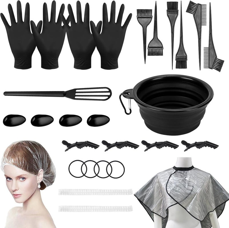 DINTSTYLE 28 Pcs Hair Dye Coloring Kit,Hair Dye Tools for DIY Salon.Hair Dye Brush and Bowl Set, with Dye Brush/Ear Cover/Gloves/Comb/Hairpin/Hair Coloring Cape(Black) - Image 1